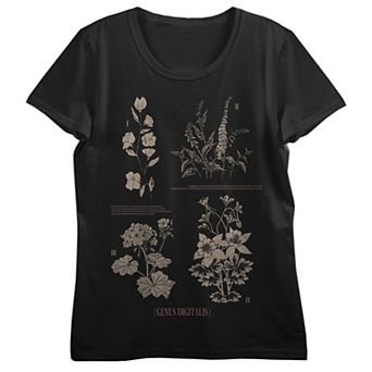 Juniors' Floral Botanical Illustrations Short Sleeve Graphic Tee