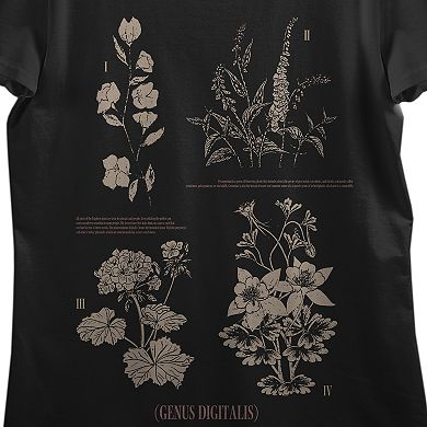 Juniors' Floral Botanical Illustrations Short Sleeve Graphic Tee