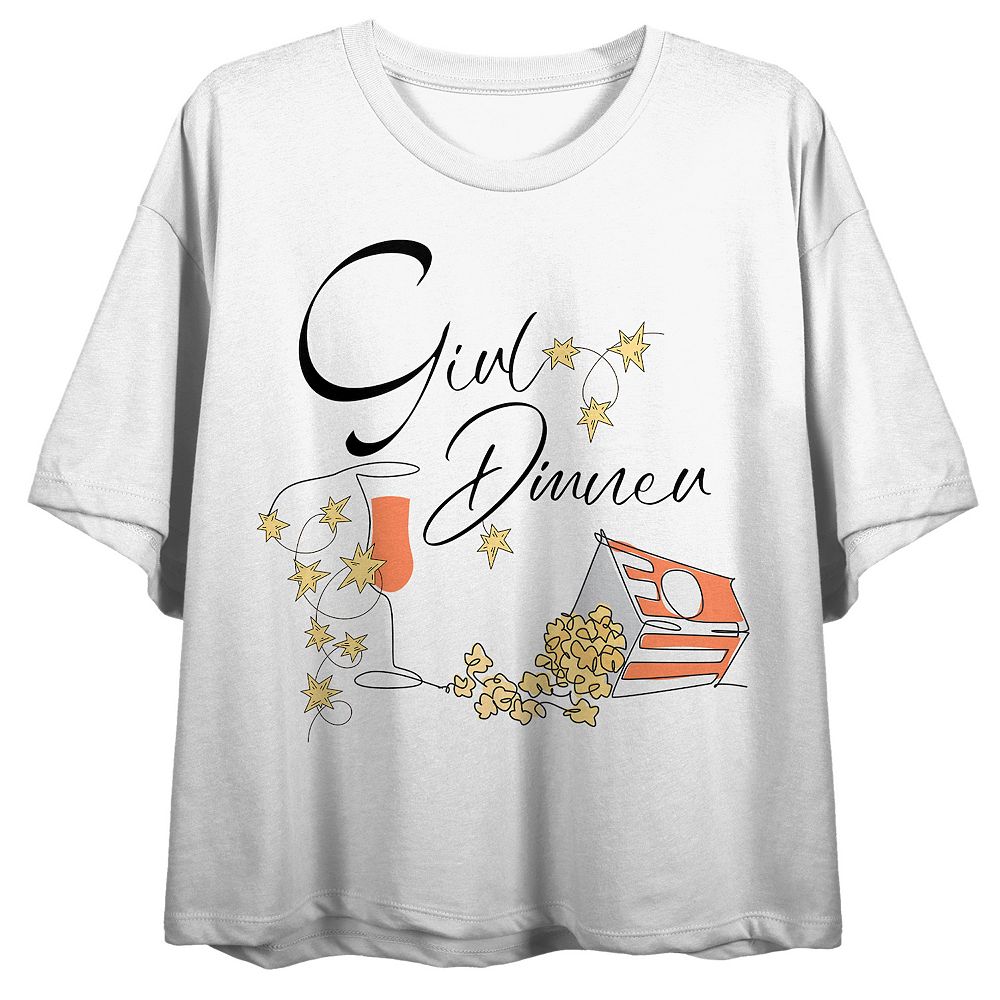 Juniors' Girl Dinner Cursive Popcorn Graphic Tee