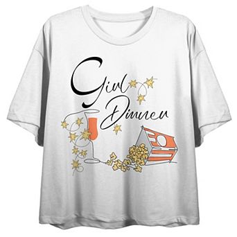 Juniors' Girl Dinner Cursive Popcorn Graphic Tee