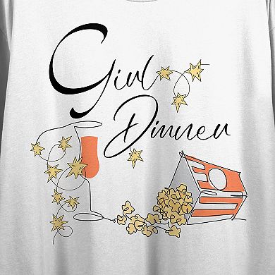 Juniors' Girl Dinner Cursive Popcorn Graphic Tee