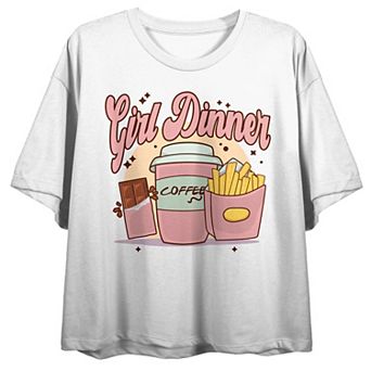 Juniors' Girl Dinner Chocolate & Coffee Boxy Crewneck Graphic Tee