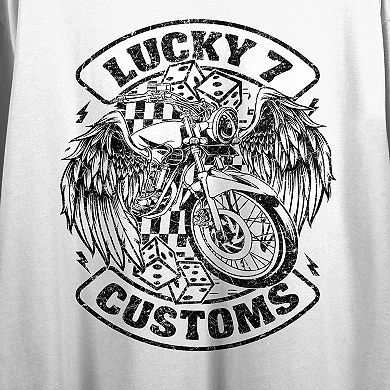 Juniors' Lucky 7 Customs Motorcycle Boxy Crewneck Graphic Tee