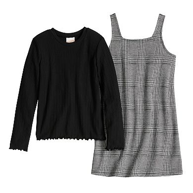 Girls 4-12 Jumping Beans® Long Sleeve T-Shirt & Plaid Dress Set