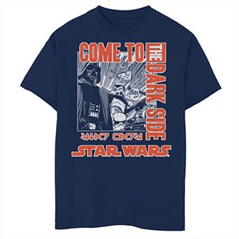 Boys 8-20 Star Wars Come To The Dark Side Kanji Blue Poster Graphic Tee