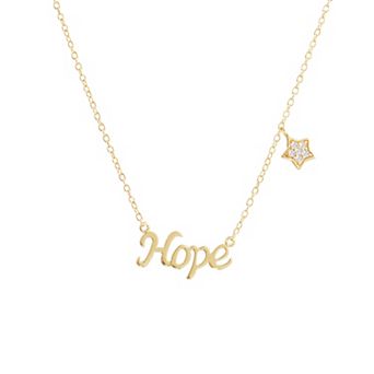 Main and Sterling 14k Gold Over Sterling Silver Cubic Zirconia "Hope" & Star Necklace