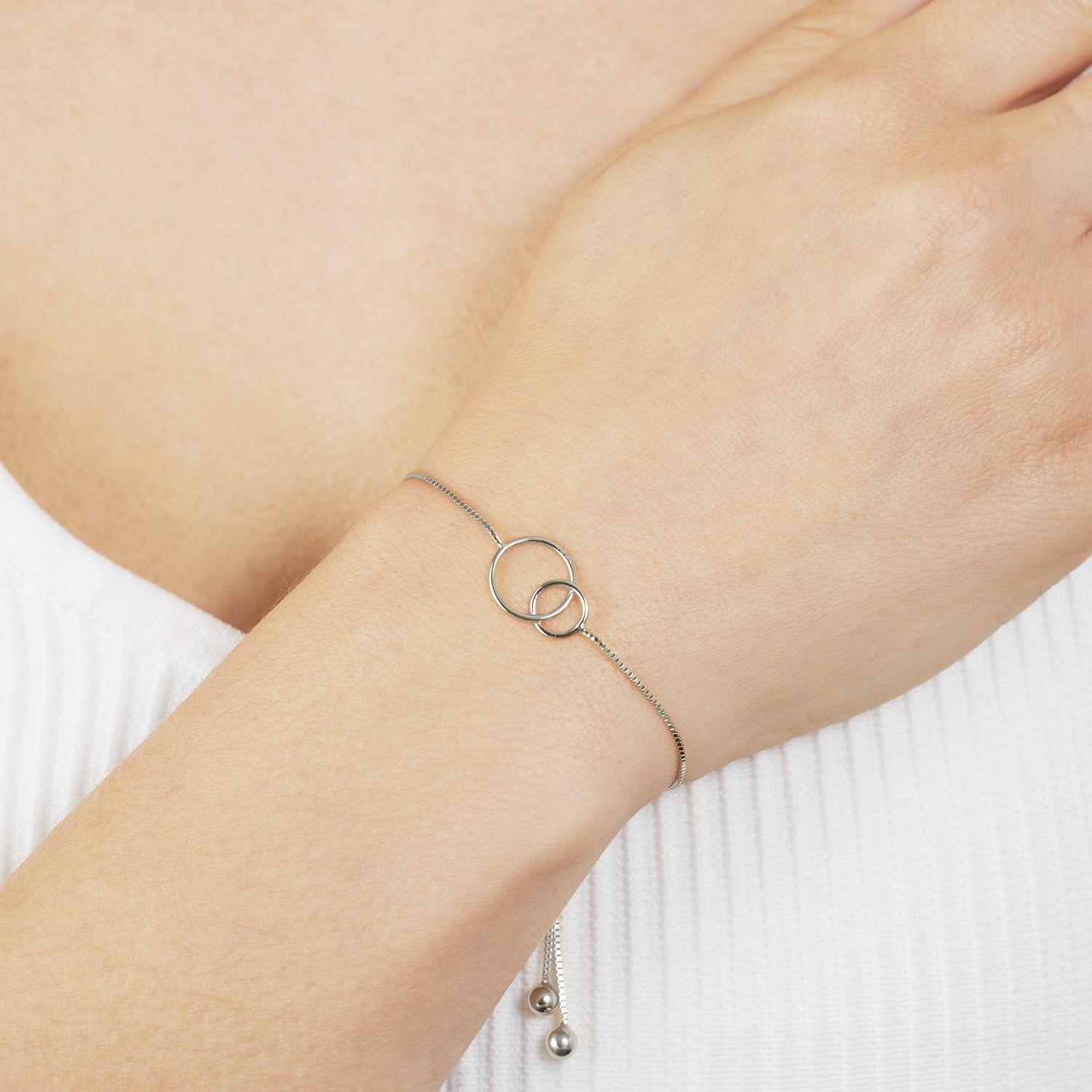 Bracelet De Cheville Double Anneaux Entrelacés En Argent Sterling .925 - Ajustable 10 Pouces - Cadeau Femme/ado - 11