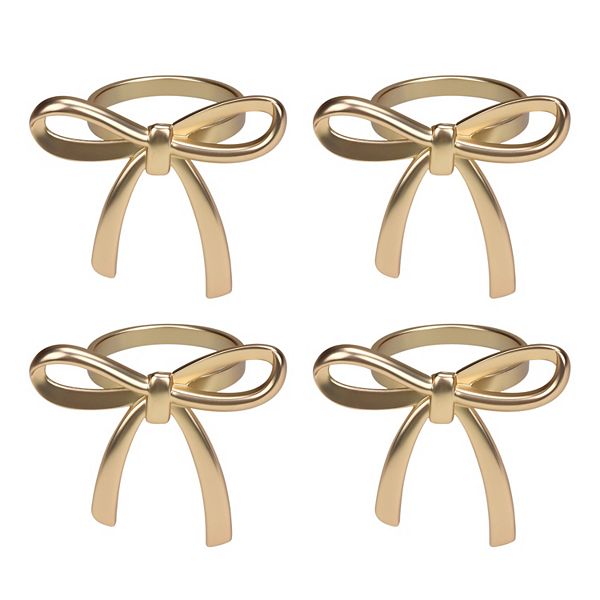 St. Nicholas Square 4-Piece Metal Bow Napkin Rings Set - Antique Gold