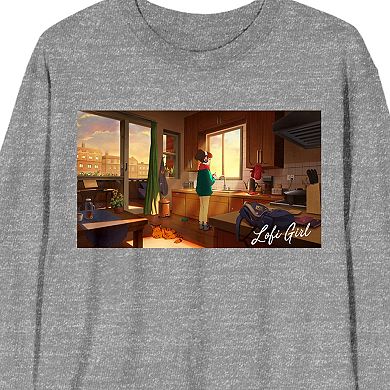 Juniors' LoFi Beats Girl Coffee Time Long Sleeve Graphic Tee