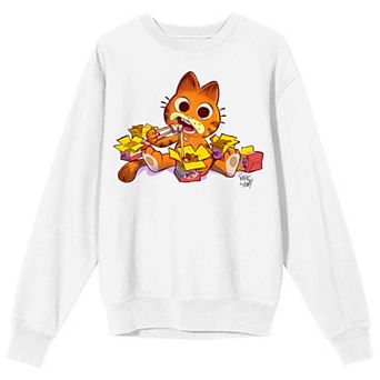 Juniors' Garfield Eating Takeout Long Sleeve Graphic Tee