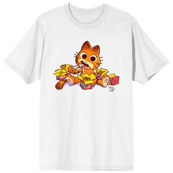Juniors' Garfield Eating Takeout Crewneck Graphic Tee
