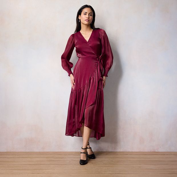 petite burgundy satin wrap detail maxi dress Adley Soft Satin Maxi Dress Burgundy | Wedding Guest Dress | Maxi main image 0
