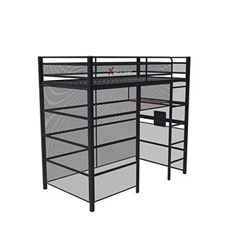X-Rocker Battle Den Twin Gaming Bunk Bed Frame with Built-In TV Mount