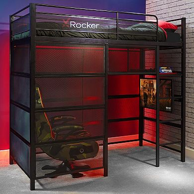 X-Rocker Battle Den Twin Gaming Bunk Bed Frame with Built-In TV Mount
