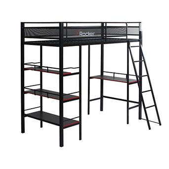 X-Rocker Fortress Twin Gaming Bunk Bed Frame with Desk & Built-In Shelving