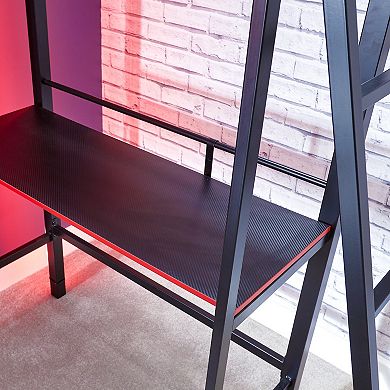 X-Rocker Fortress Twin Gaming Bunk Bed Frame with Desk & Built-In Shelving