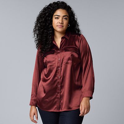 Plus Size Simply Vera Vera Wang Satin Utility Shirt