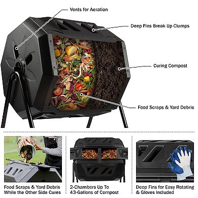 Pure Garden 43-Gallon Dual Chamber Compost Bin Tumbler