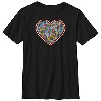 Boys 8-20 Husky Marvel The Avengers Comic Scenes Filled Heart Graphic Tee