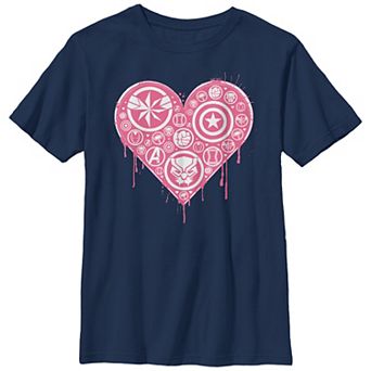 Boys 8-20 Husky Marvel The Avengers Icons Filled Drippy Heart Graphic Tee