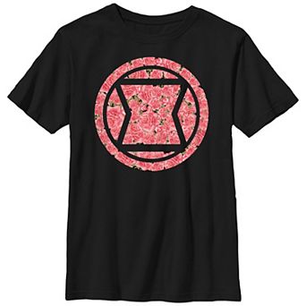 Boys 8-20 Husky Marvel Black Widow Roses Filled Emblem Graphic Tee