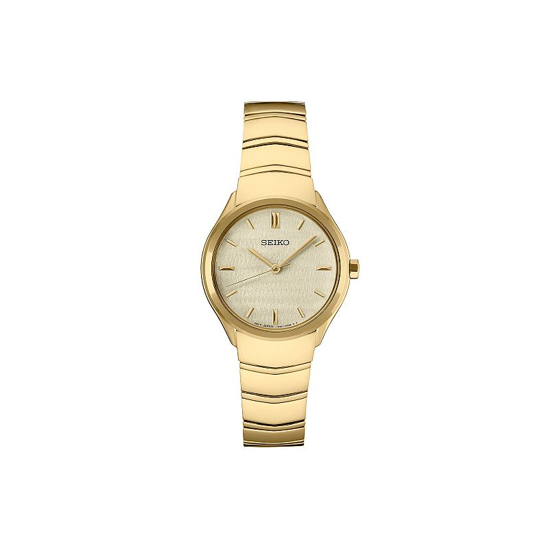 Seiko Women's Essentials Champagne Dial Gold Tone Stainless Steel Watch, Size: 30MM