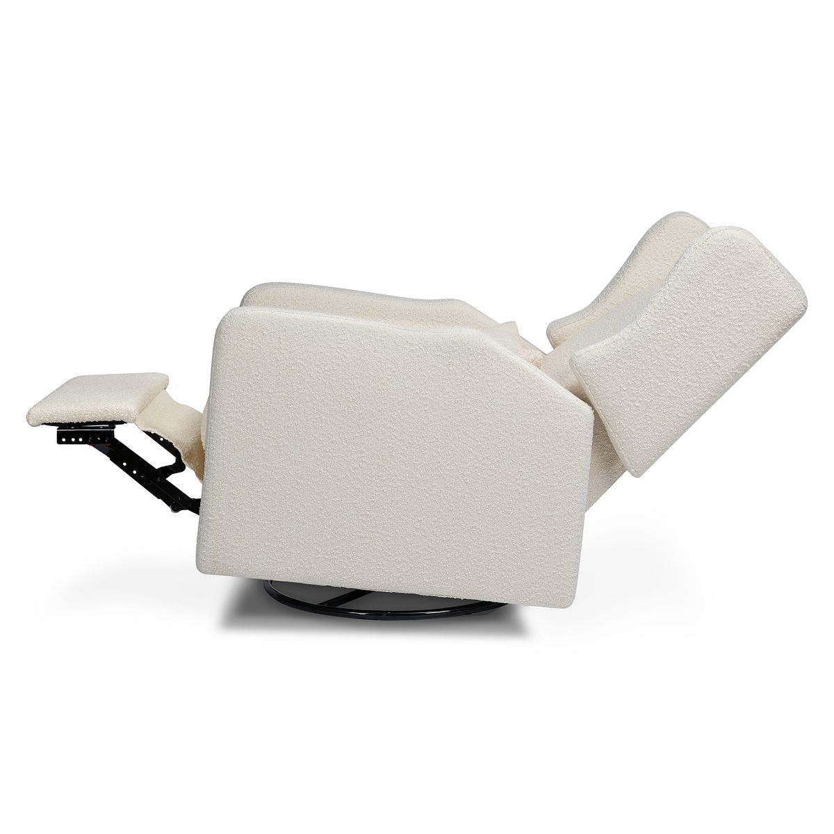 Recliner swivel glider in cream with side mechanism visible