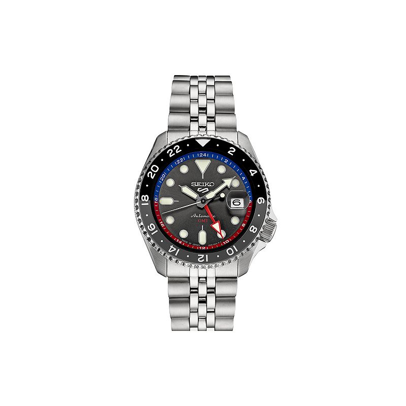 Seiko Men's 5 Sports Charcoal Dial Stainless Steel Automatic Watch, Size: 43MM, Silver