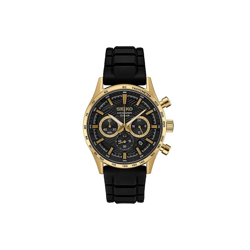Seiko Men's Essentials Black Dial Gold Tone Stainless Steel Chronograph Watch, Size: 43MM