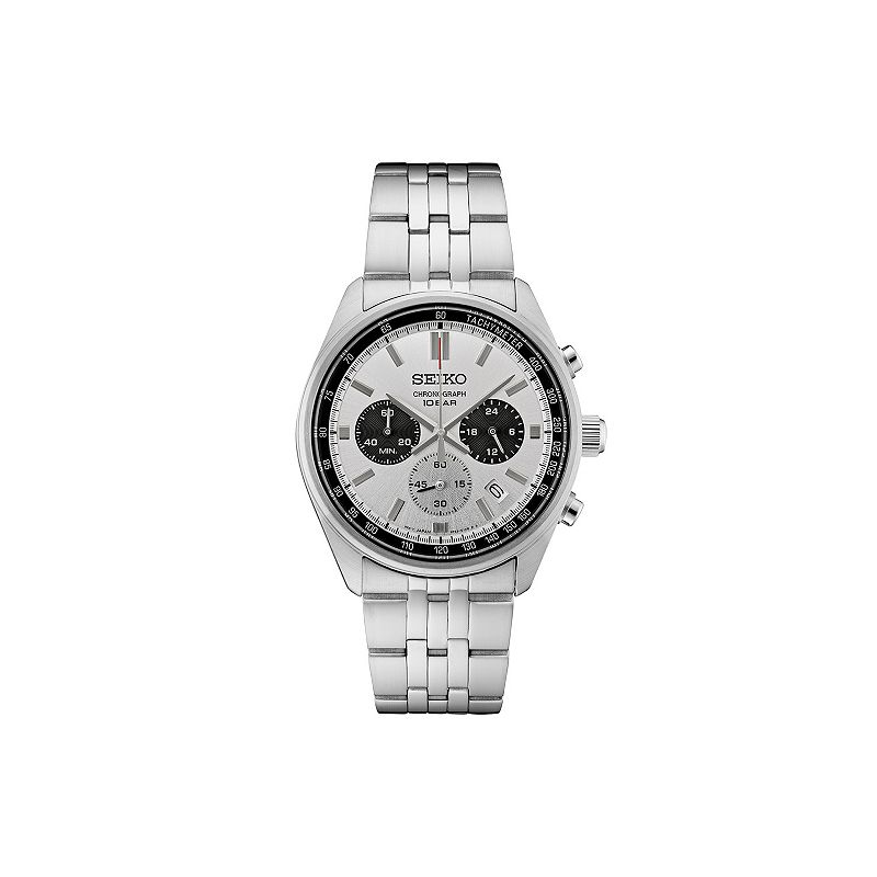 Seiko Men's Essentials Silver Dial Stainless Steel Chronograph Watch, Size: 42MM