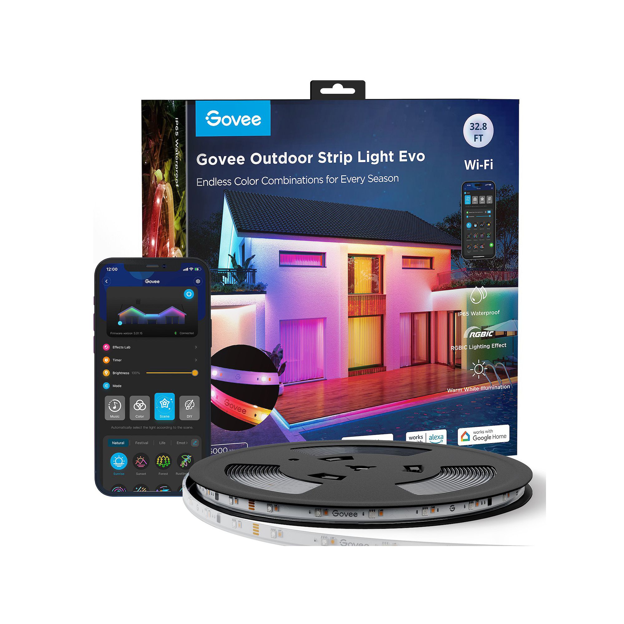 Govee 32.8ft Outdoor RGBICW Strip Light, Black