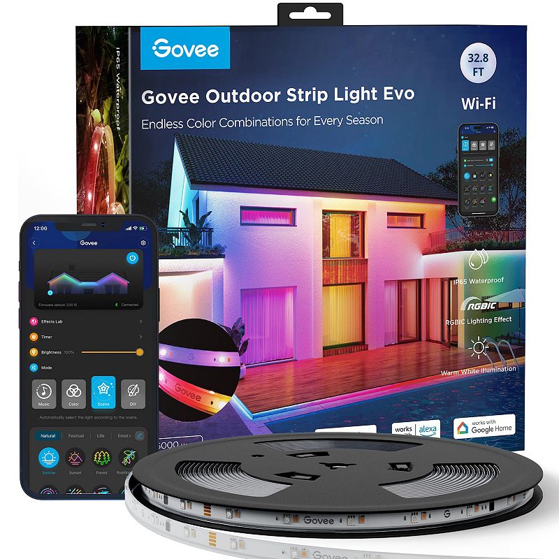 Govee - Wi-Fi Bluetooth Smart Outdoor LED Strip Light 32ft - Multi