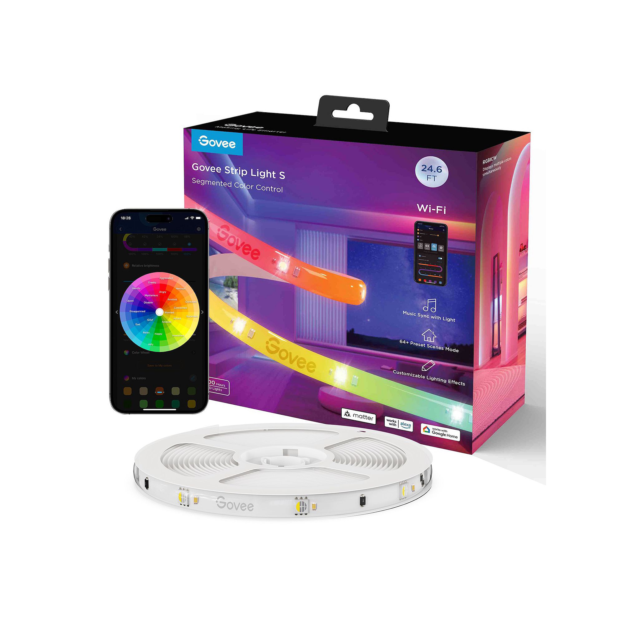 Govee 24.6ft Wi-Fi RGBIC LED Strip Light, Black