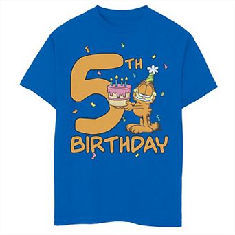 Boys 8-20 Garfield 5th Birthday Cake Graphic Tee