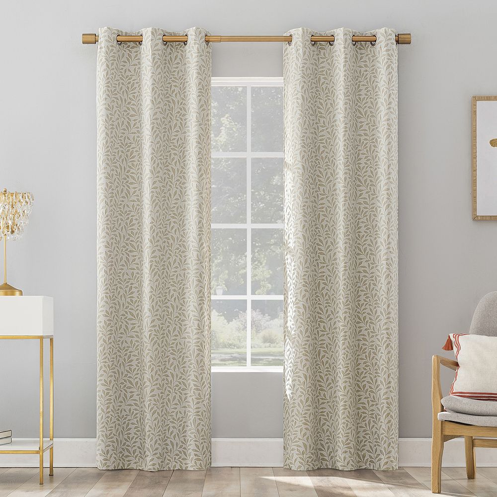 Sun Zero Cordoba Magnetic Closure Botanical 100% Blackout Grommet Curtain Panel Pair - Taupe, 37X63
