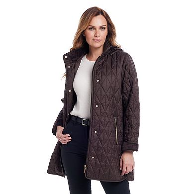 Women's Gallery Faux-Fur Hooded Quilt Long Jacket
