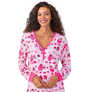 Women's Beauty Sleep Social Long Sleeve Pajama Henley and Pajama Shorts Sleep Set