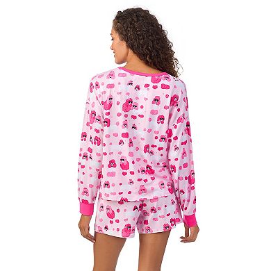 Women's Beauty Sleep Social Long Sleeve Pajama Henley and Pajama Shorts Sleep Set