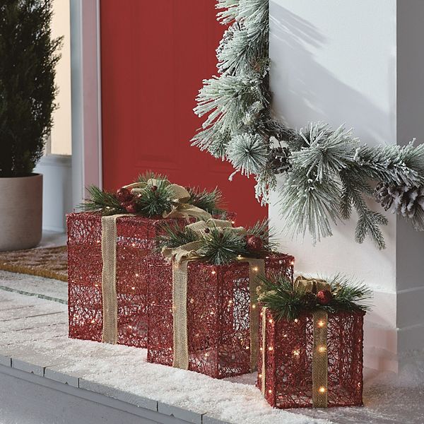 St. Nicholas Square® Red Presents Outdoor Décor 3-piece Set - Multi