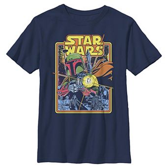 Boys Husky Star Wars Fett Fires Vintage Cartoon Graphic Tee