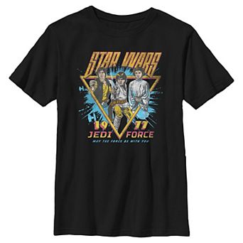 Boys Husky Star Wars A New Hope Han Solo, Luke & Leia Jedi Force 1977 Graphic Tee