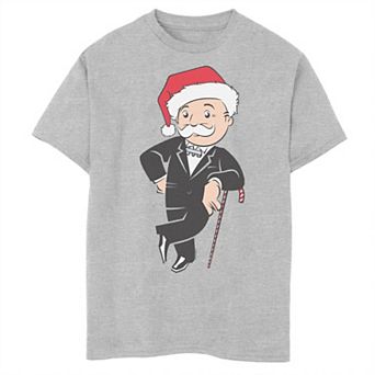 Boys Monopoly Mr. Monopoly Wearing Santa Hat Husky Graphic Tee