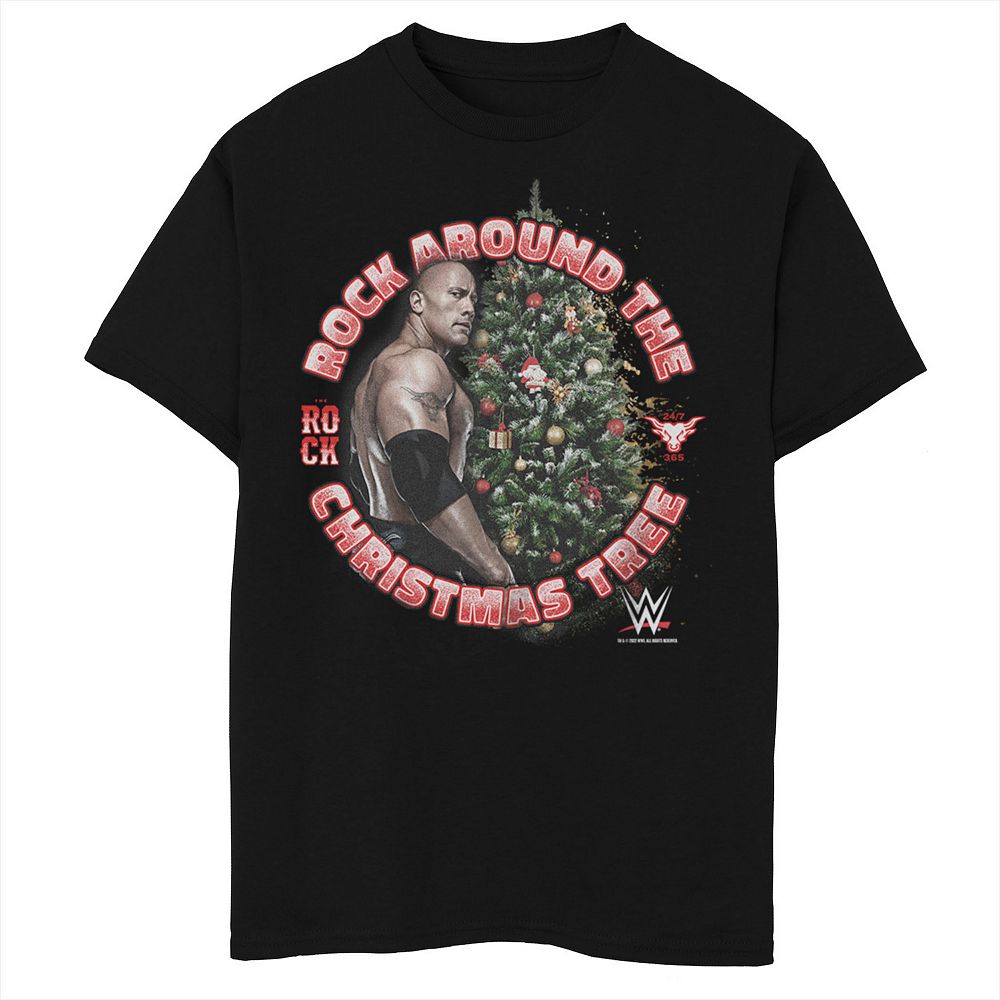 Boys WWE Christmas The Rock Around Tree Circle Graphic Tee