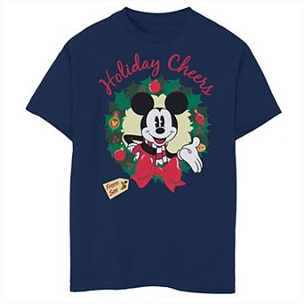 Disney's Mickey Mouse Holiday Cheers Boys Husky Graphic Tee