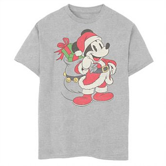 Disney's Mickey Mouse Dressed As Santa Claus Distressed Design Boys Husky Graphic Tee