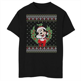 Disney's Mickey Mouse Christmas Wreath Sweater Boys Husky Graphic Tee