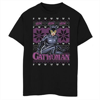 Boys Batman Catwan Christmas Sweater Husky Graphic Tee