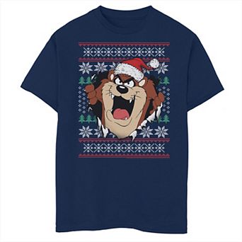 Boys Looney Tunes Taz Christmas Sweater Husky Graphic Tee