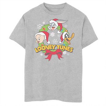 Boys Looney Tunes Christmas Wreath Husky Graphic Tee