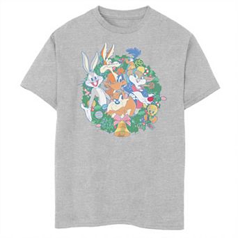 Boys Looney Tunes Christmas Wreath Husky Graphic Tee